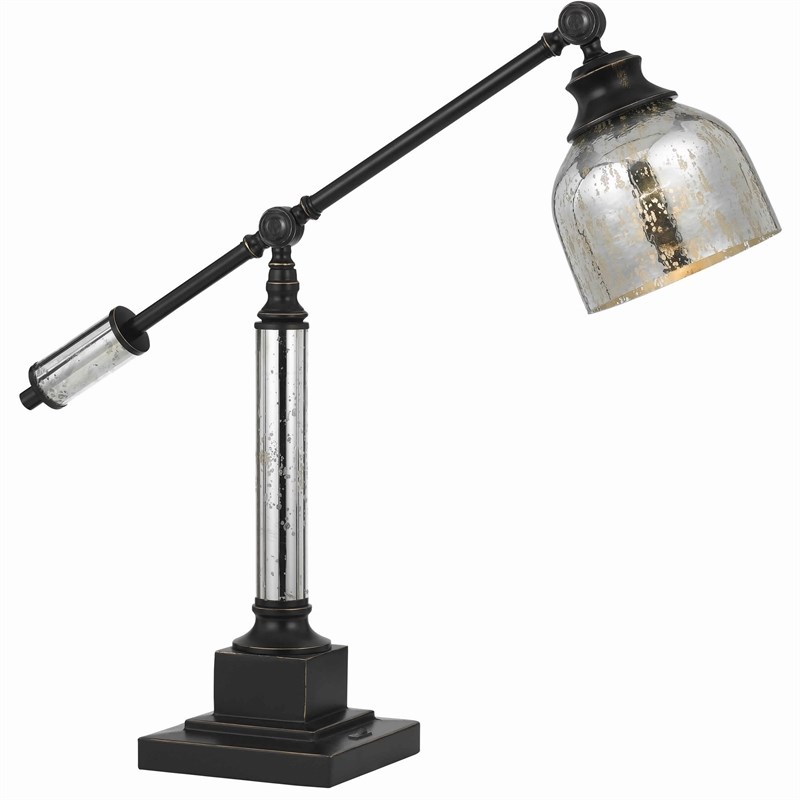 60 Watt Metal Body Table Lamp with Dome Glass Shade in Black and Silver