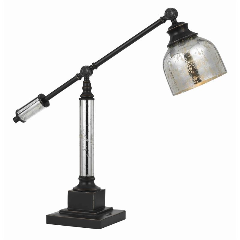 60 Watt Metal Body Table Lamp with Dome Glass Shade in Black and Silver