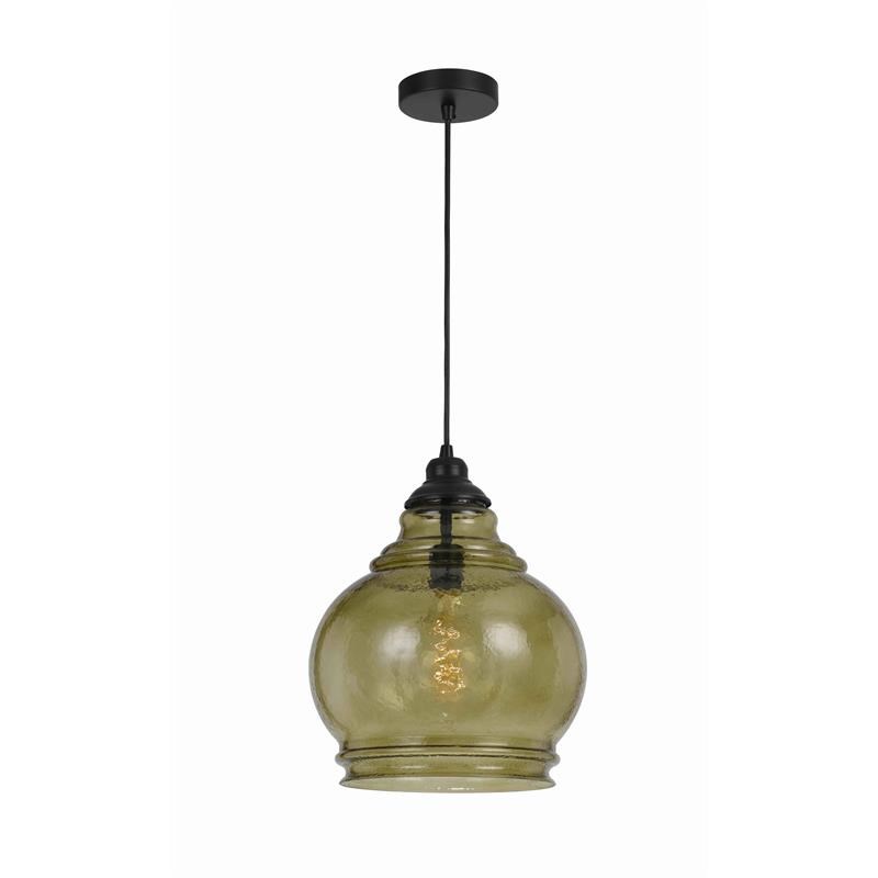 60 Watt Metal Frame Pendant with Rippled Glass Shade in Beige and Black