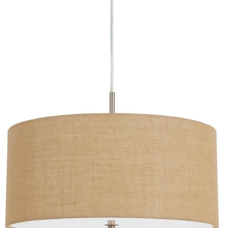 Metal Pendant Lighting with Fabric Circular Drum Shade and Cord in Beige