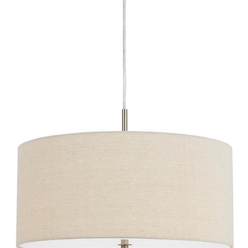 Metal Pendant Lighting with Fabric Circular Drum Shade in Off White