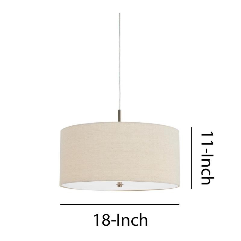 Metal Pendant Lighting with Fabric Circular Drum Shade in Off White