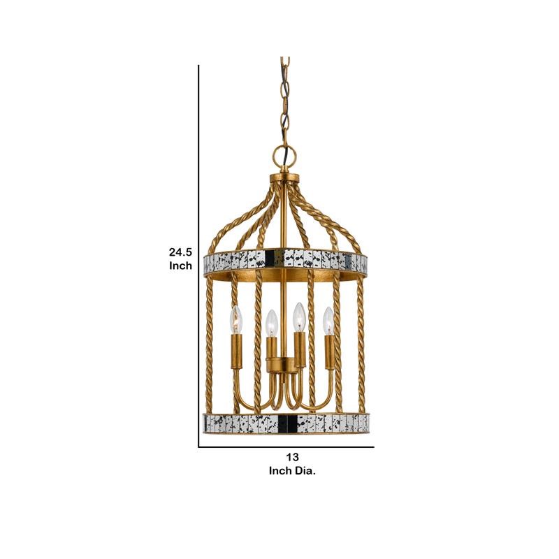 Metal Bird Cage Design Pendant with Woven Rope Pattern in Gold