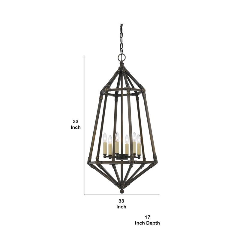 Sculpted Cage Design Metal Pendant Lighting with Chain in Dark Bronze