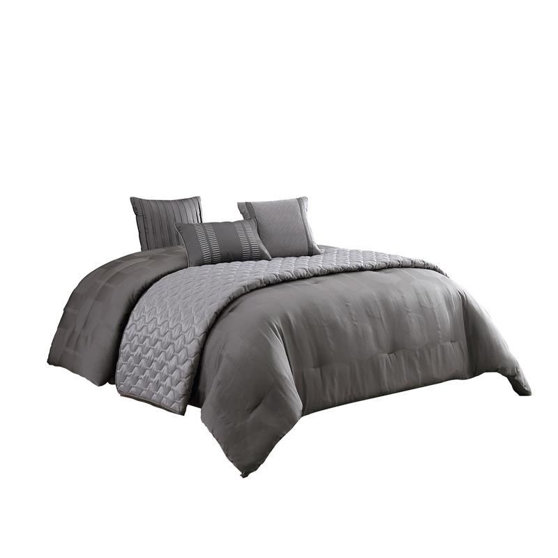 10 Piece Queen Polyester Comforter Set with Geometric Print in Gray