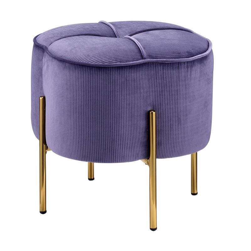 Fabric Upholstered Ottoman with Sleek Straight Legs in Blue and Gold