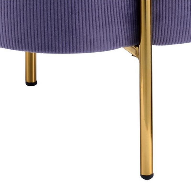 Fabric Upholstered Ottoman with Sleek Straight Legs in Blue and Gold