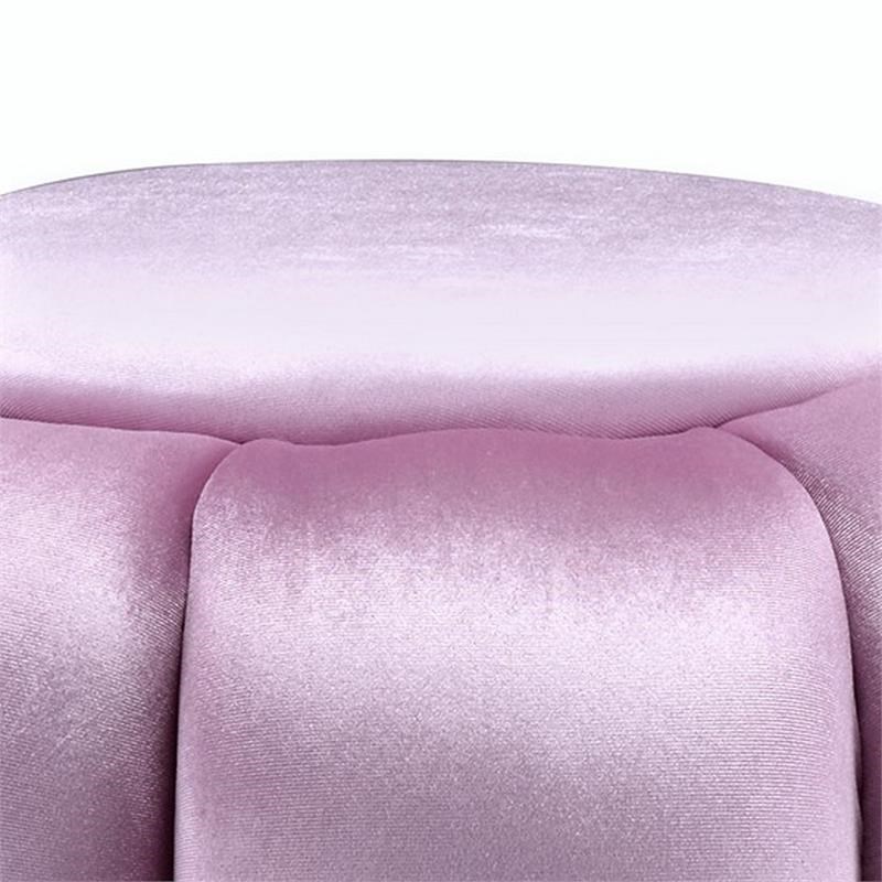 Fabric Channel Tufted Round Ottoman with Metal Base in Pink and Gold