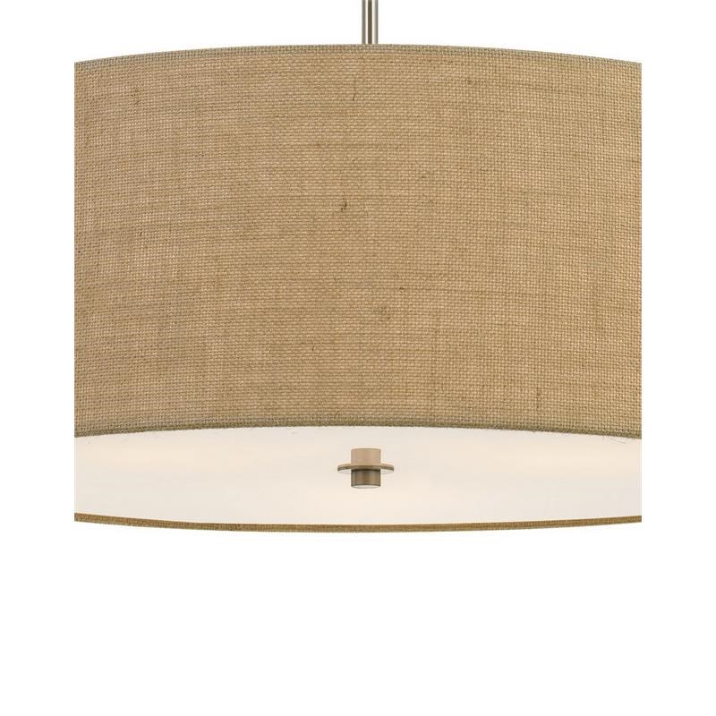 3 Bulb Drum Shaped Fabric Pendant Fixture with Diffuser in Beige