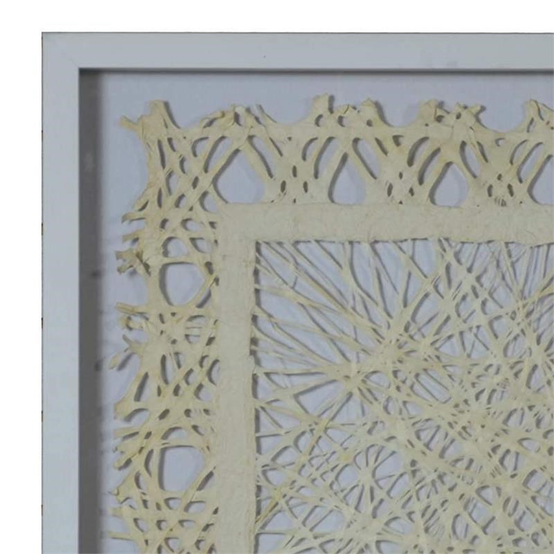 Wooden Shadow Box with Abstract Weaving Pattern in Gray and Cream