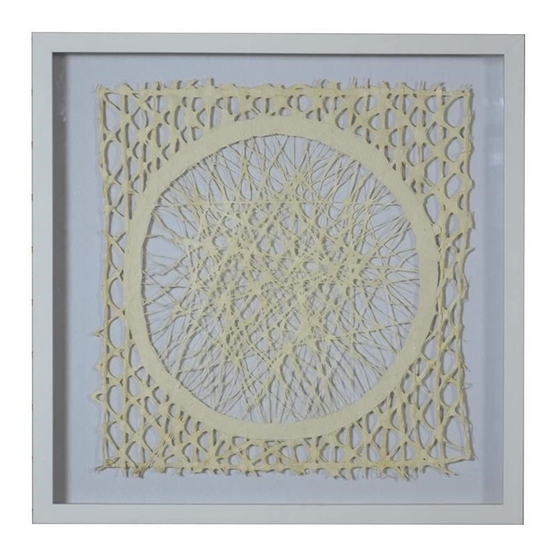 Wooden Shadow Box with Abstract Weaved Pattern in Gray and Cream