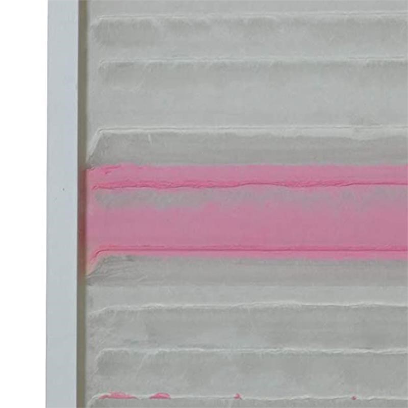 Rectangular Wooden Shadow Box with Abstract Horizontal Lines in Gray and Pink