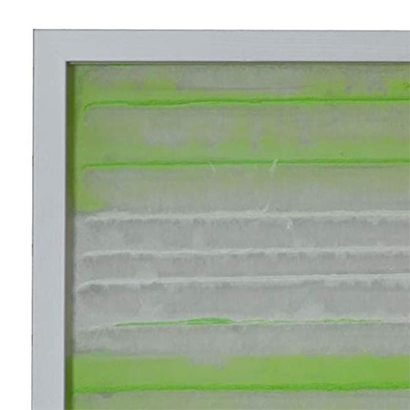 Rectangular Wooden Shadow Box with Abstract Horizontal Lines in Gray and Green