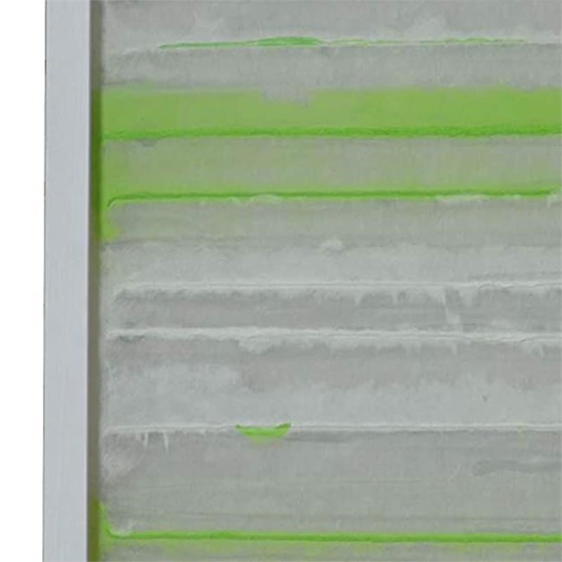 Rectangular Wooden Shadow Box with Abstract Horizontal Lines in Gray and Green
