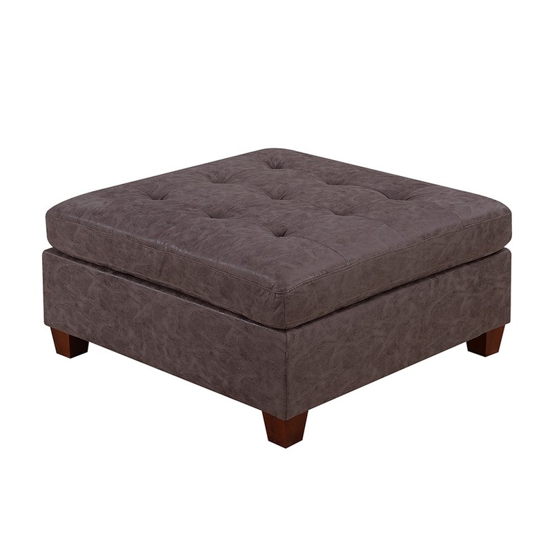 Contemporary Leatherette Rectangular tufted Ottoman in Dark Brown