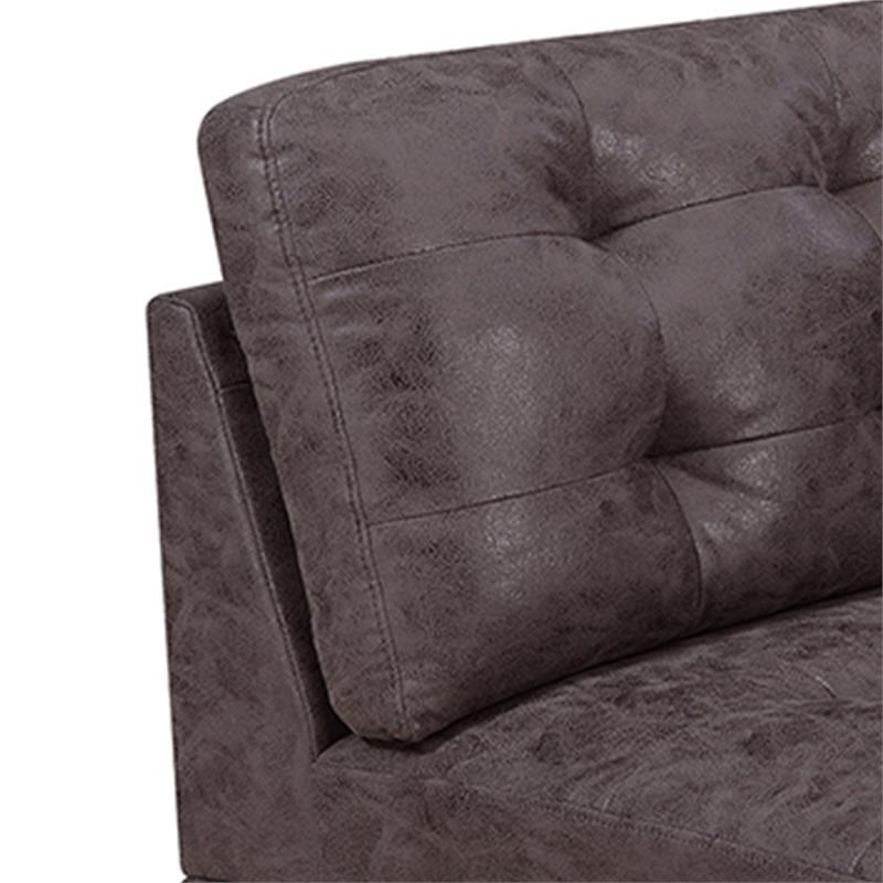 Contemporary Leatherette Corner Wedge with Tufted Back in Dark Brown