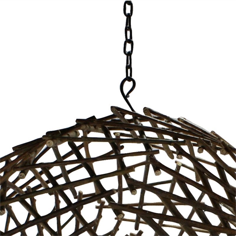 Contemporary Style Expandable Twig Sphere with Chain for Hanging in Brown
