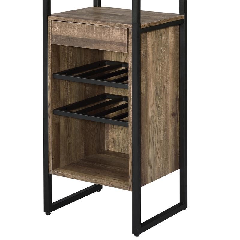Industrial Wood and Metal Wine Rack with 3 Compartments in Brown and Black