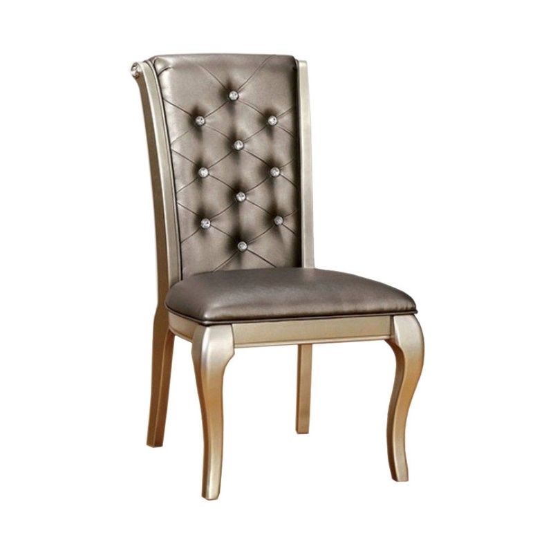 Leatherette Buttoned Side Chair with Cabriole Legs set of 2 in Gray & Gold