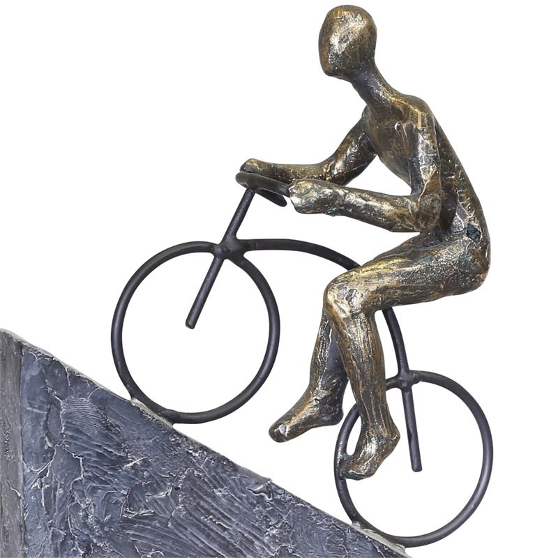 Transitional Polyresin Bike Riders Mountain Figurine in Bronze