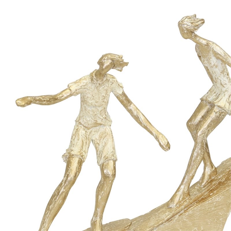 Miniature Polyresin Surfing Couple Statuetted in Gold