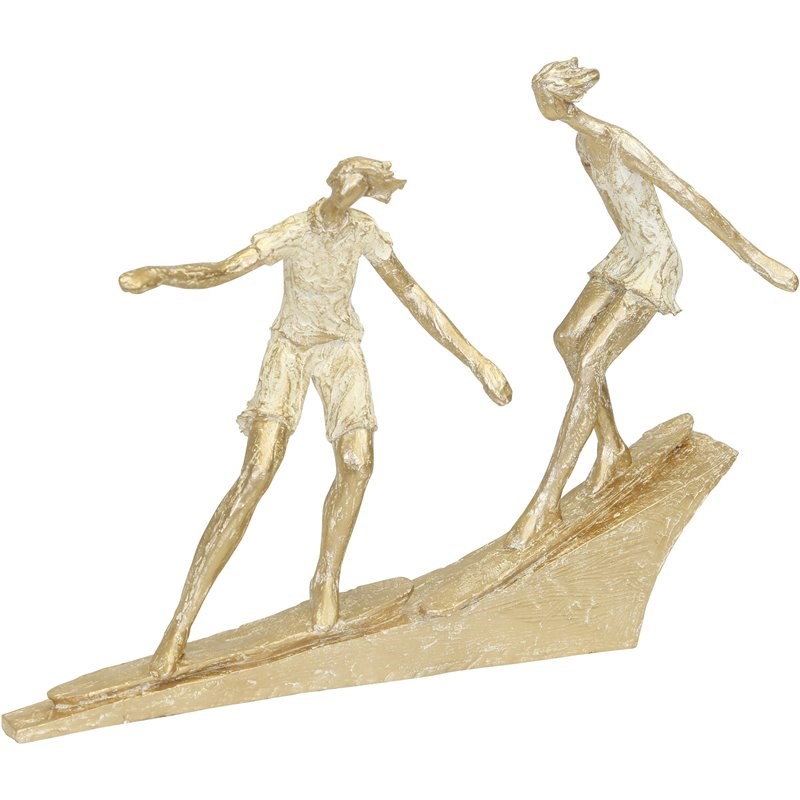 Miniature Polyresin Surfing Couple Statuetted in Gold