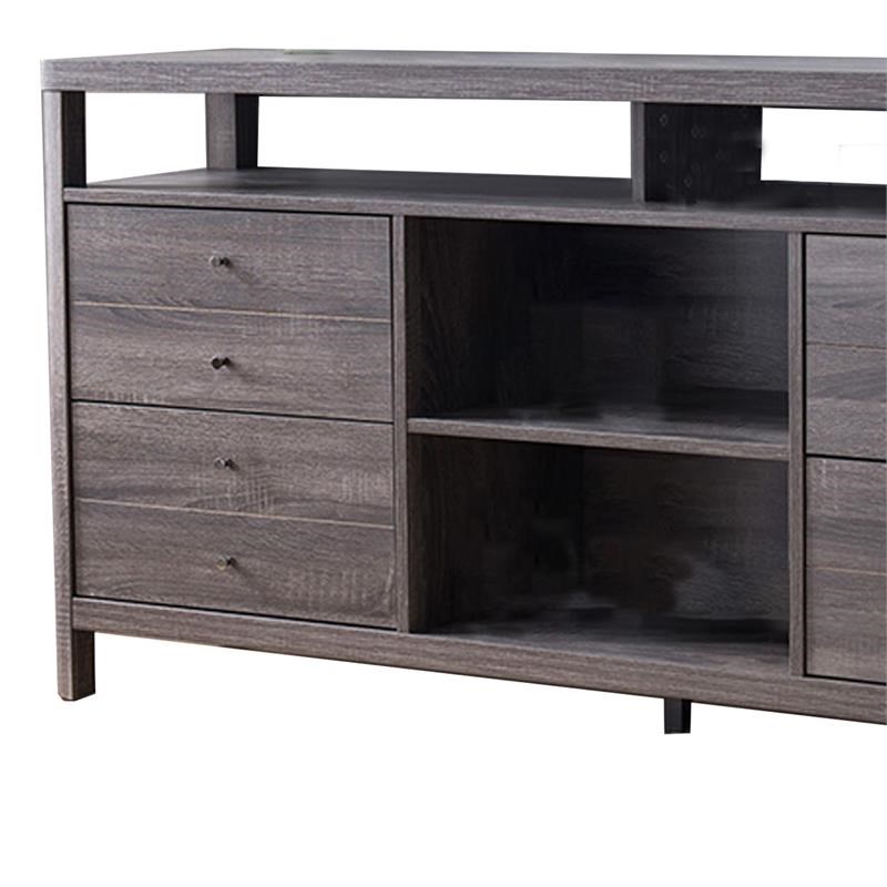 Wooden Frame Buffet with 4 Drawers and 4 Open Compartments in Gray