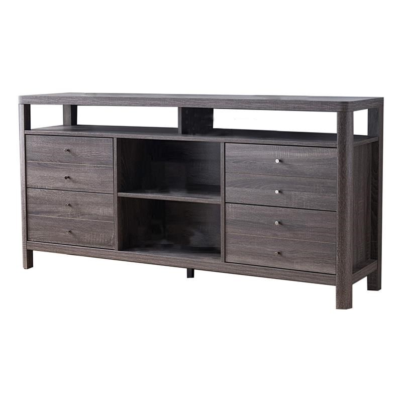 Wooden Frame Buffet with 4 Drawers and 4 Open Compartments in Gray