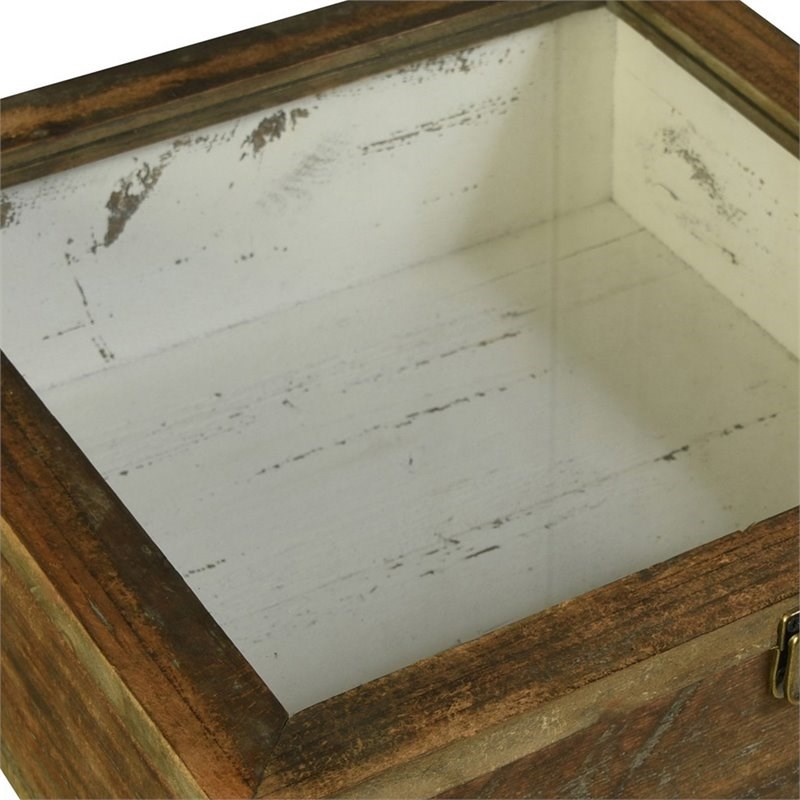 Square Wooden and Glass Display Case in Brown and White