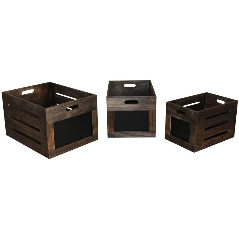 Cutout Design Wooden Box with Chalkboard Inserts a set of 3 in Brown and Black