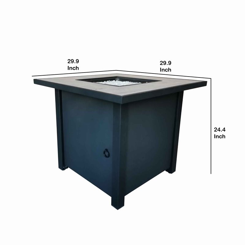 30 Inch Metal Fire Pit with Wooden Tile Top in Black