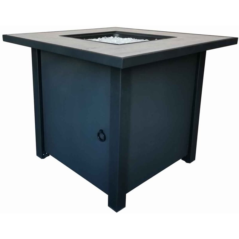 30 Inch Metal Fire Pit with Wooden Tile Top in Black