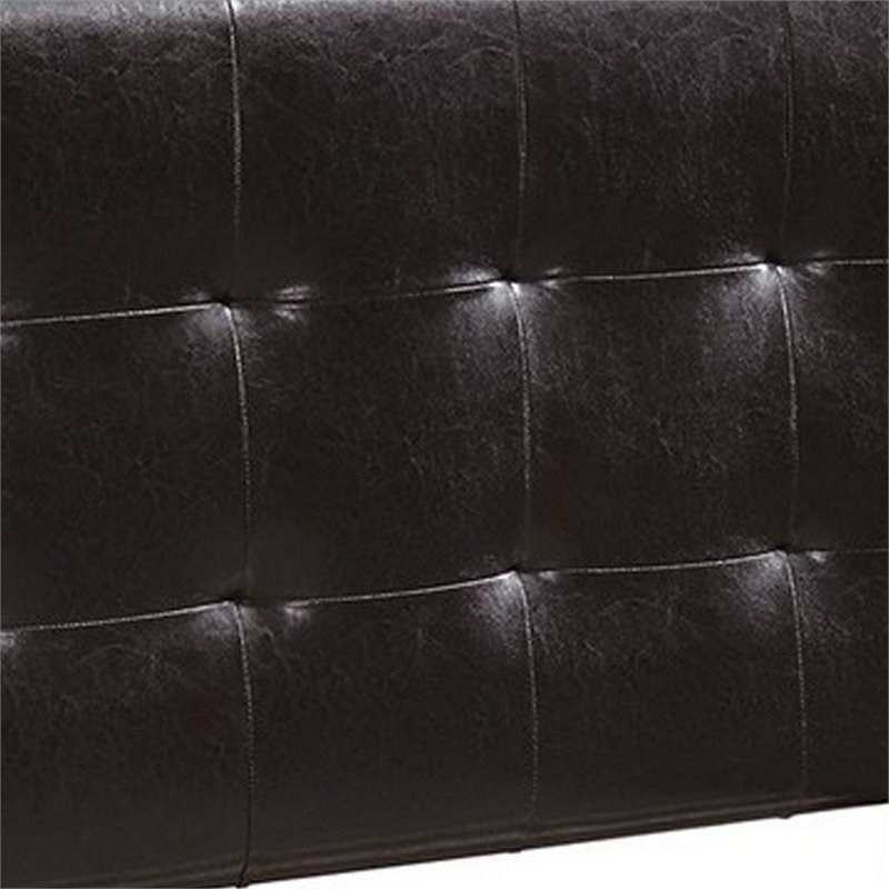 Twin Leatherette Bed with Checkered Tufted Headboard in Dark Brown