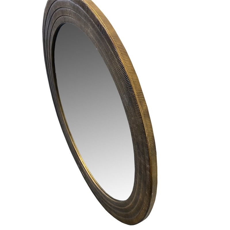 Round Layered Wooden Frame Decor Wall Mirror with Hand Carved Texture in Brown