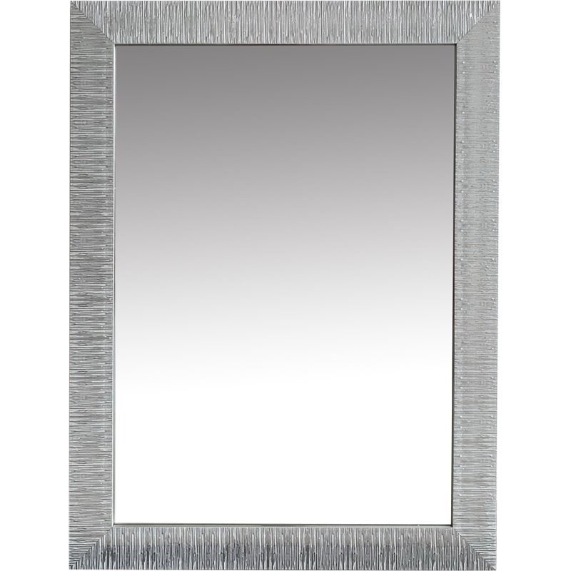 Wood Encased Wall Mirror with Striped Motif Edges and Shimmering Leaf in Gray
