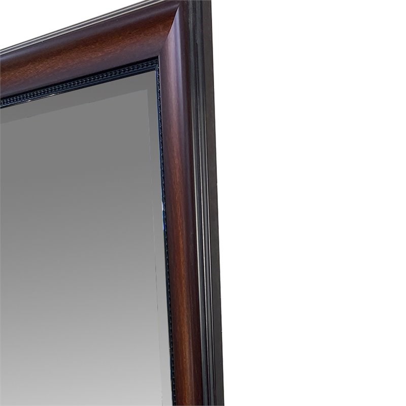 Molded Polystyrene Frame Wall Mirror with Beaded Details in Cherry Brown