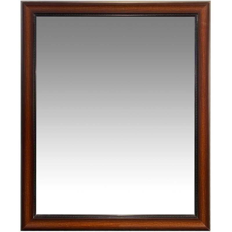 Molded Polystyrene Frame Wall Mirror with Beaded Details in Cherry Brown