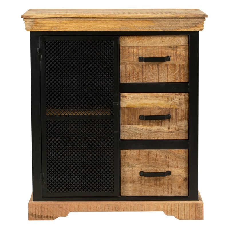 Home Office Cabinet with 3 Drawers and Metal Frame- Oak Brown and Black