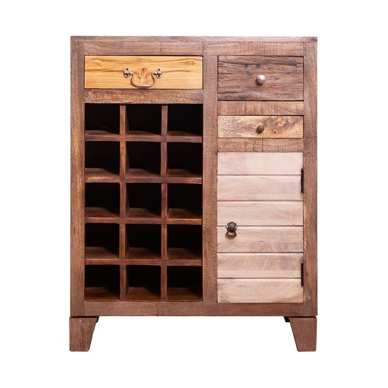 35 Inch 3 Drawer Wooden 15 Bottle Wine Accent Cabinet with 1 Door Storage