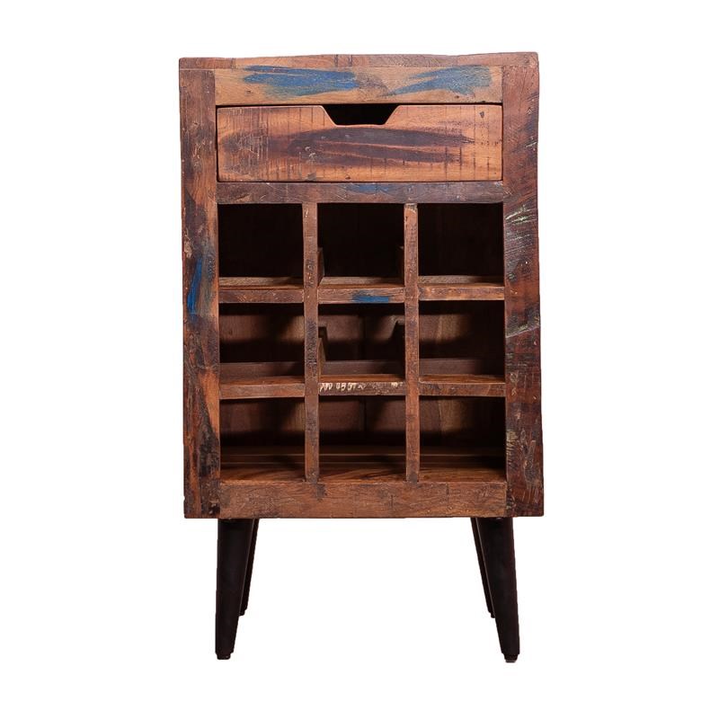 9 Bottle Storage Wine Rack Cabinet with 1 Drawer and Angled Metal Legs Brown