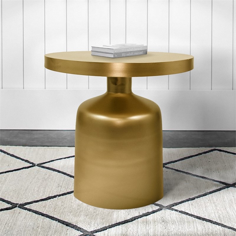 21 Inch Contemporary Round Metal End Side Table Pedestal Base Brass
