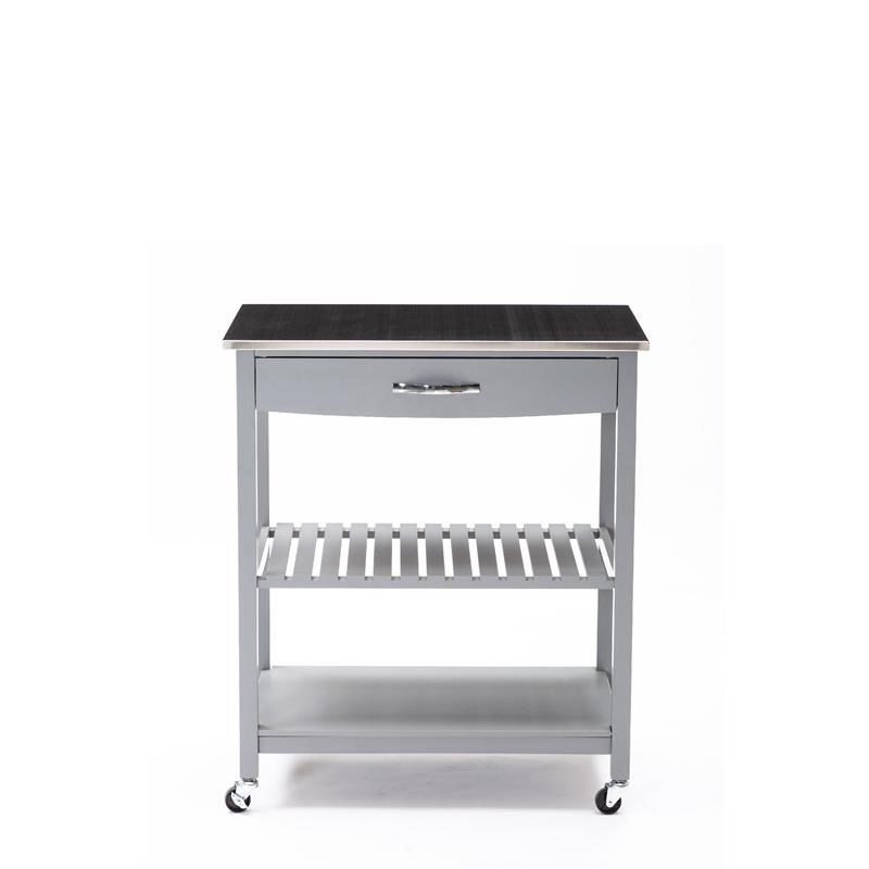 38 Inch 2 Tier Kitchen Cart Island- Shelf- Steel Top- Lock Casters- Gray