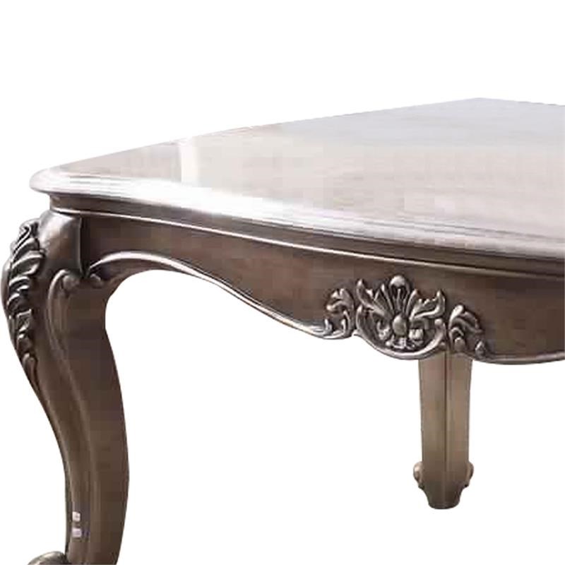 Faux Marble Top Engraved Wooden Frame Coffee Table  Off White and Gold