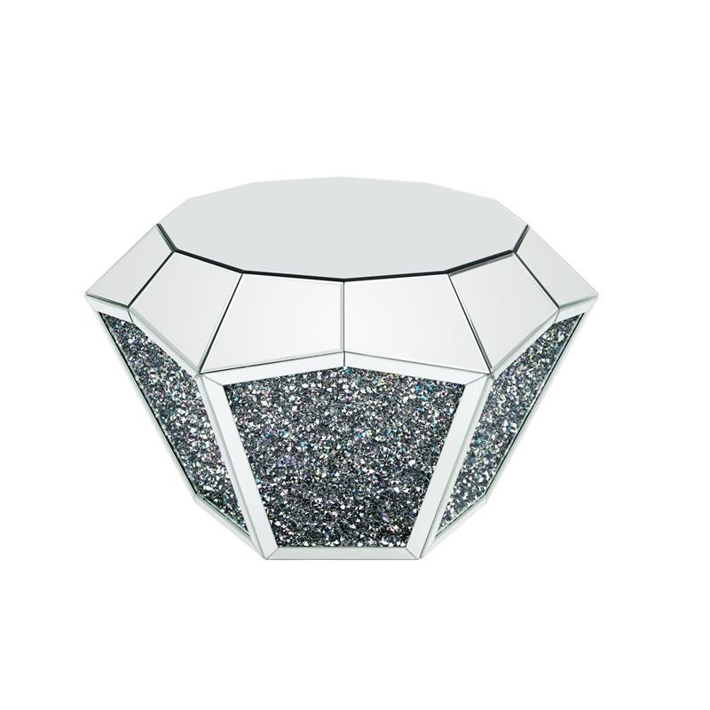 Mirror Octagonal Shape Coffee Table with Faux Diamond Inlays  Silver