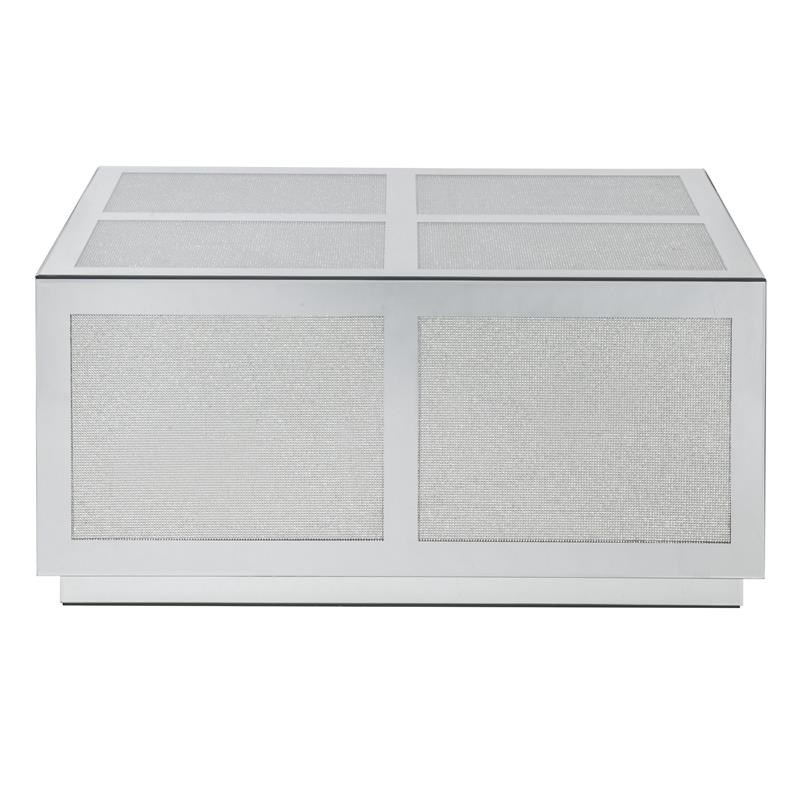 Mirror Panel Rectangular Coffee Table with Faux Diamond Inlays  Silver