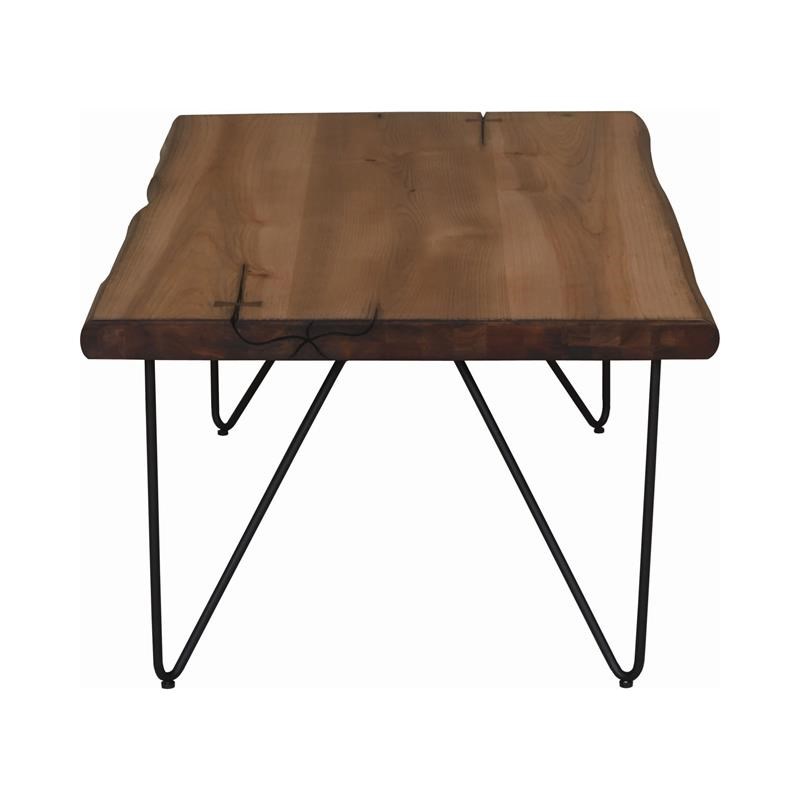 Rectangular Wooden Top Coffee Table with Metal Hairpin Legs  Brown