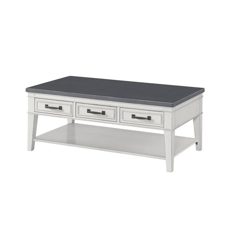 19 Inch 3 Drawer Coffee Table with Bottom Shelf  White and Gray