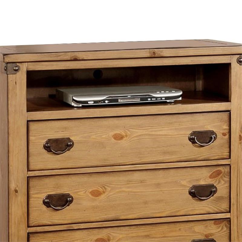 Cottage Style Wooden Media Chest with Three Drawers  Brown