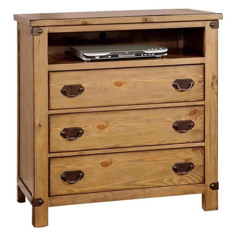 Cottage Style Wooden Media Chest with Three Drawers  Brown