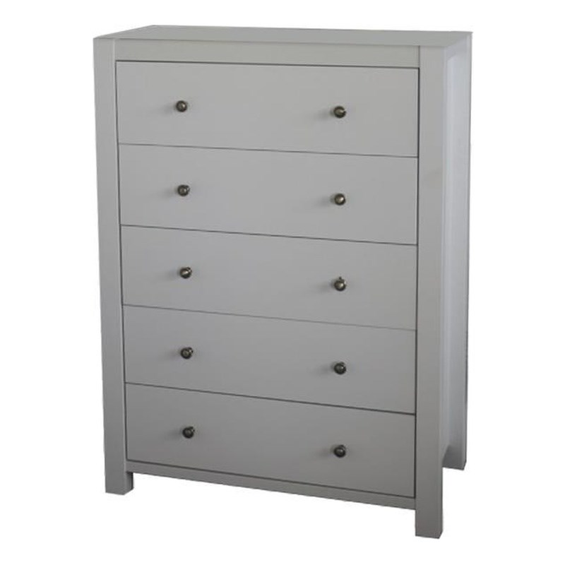 Spacious Gleaming White Finish 5 Drawer Storage Chest With Metal Glides